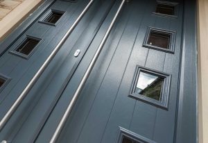 Modern Composite Doors with windows in shot from below